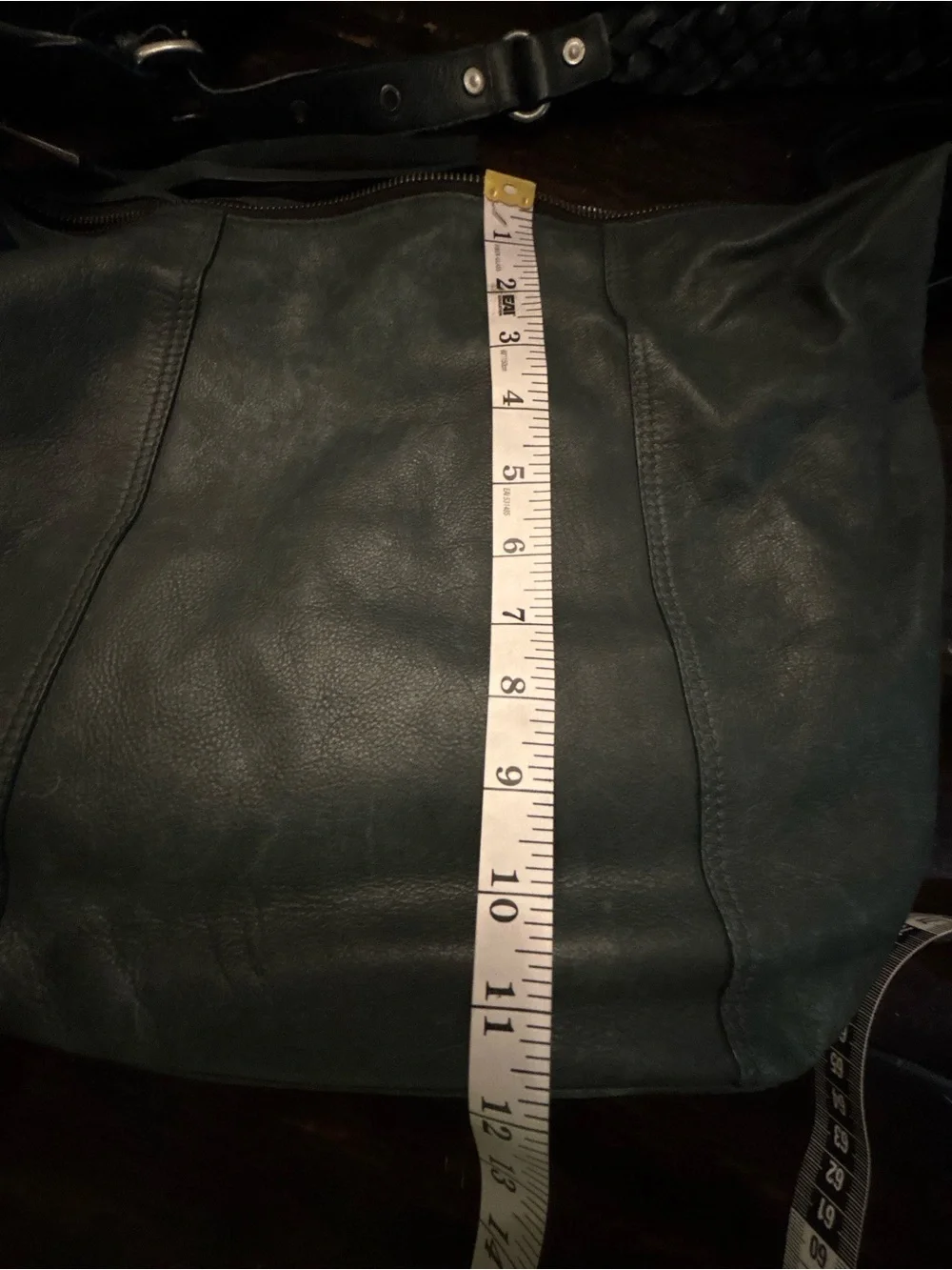 ASH deep green Distressed Leather Studded Braided Strap Hobo Shoulder Bag